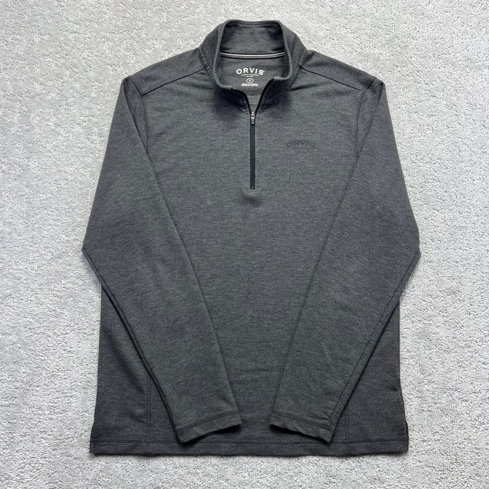 Orvis Sweater Mens Small Charcoal Gray 1/4 Pullover Activewear Golf Classic